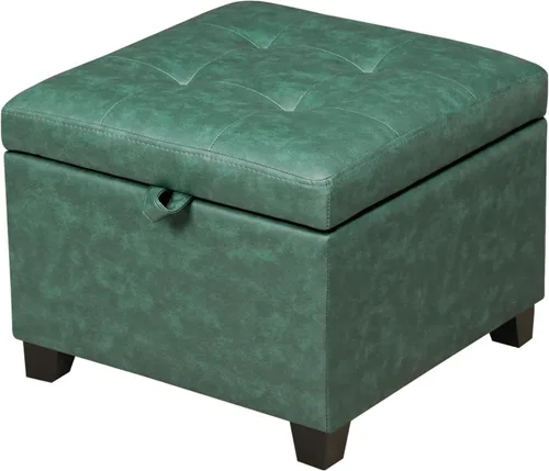 Miniatura 10 de Adeco Otomana moderna de cuero con ruedas, otomana cuadrada negra rodante de 18.8" con almacenamiento, taburete de tocador tapizado acolchado