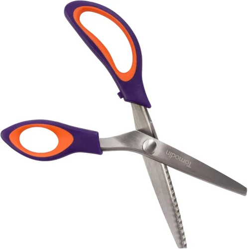 JubileeYarn - Tijeras de entintar de grado profesional, acero inoxidable dentado de 9.5 pulgadas, color morado y naranja, 1 par