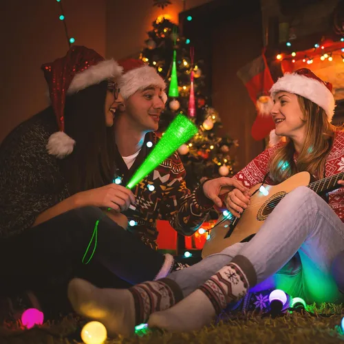 Miniatura 7 de Paquete de 24 Barras Luminosas Verdes de Fibra Óptica, Varitas Brillantes al Granel con 3 Modos Intermitentes para Navidad, Día de San Patricio