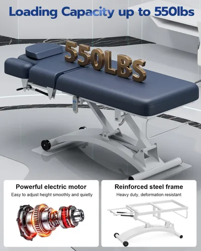 Miniatura 6 de SyyBhb Mesa de masaje eléctrica profesional Hi-Lo con ruedas, respaldo ajustable Haydraulic hacia abajo para tratamiento/facial/belleza/spa/terapia