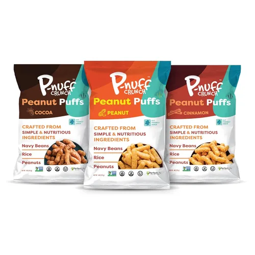 Miniatura 20 de Pnuff Crunch Puffs de Mantequilla de Maní - Bocadillos saludables, aperitivos bajos en calorías, aperitivos sin gluten, veganos, ricos en proteínas