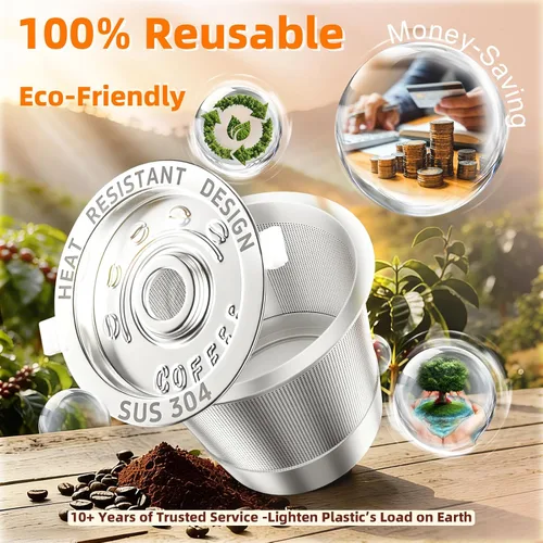 Miniatura 6 de Paquete de 3 cápsulas de café reutilizables K Cups para Keurig 1.0: tazas K recargables de acero inoxidable - Filtros de café reutilizables