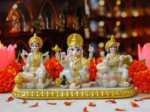 Estatua india de Ganesha Lakshmi Saraswati – 3.9 pulgadas de alto Dios hindú Ganpati Laxmi para decoración de tablero de automóvil, India Murti