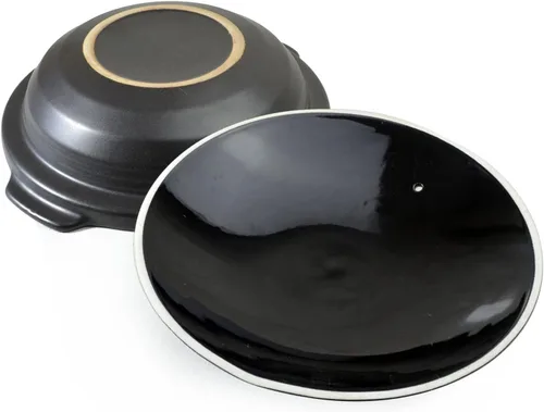 Miniatura 6 de Cacerola de arcilla seca resistente al calor, cacerola de cerámica prémium con tapa, para cocinar sopa terrina, color negro, 42 onzas