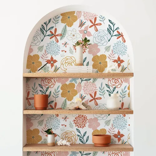 Miniatura 3 de WENMER Papel tapiz floral para despegar y pegar de 17.71 x 118 pulgadas, papel tapiz floral bohemio, papel de contacto floral rosa, autoadhesivo