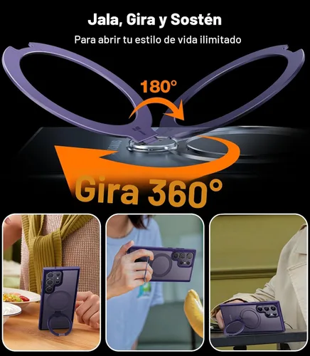 Miniatura 3 de TORRAS Soporte Magnético Giratorio de 360° para Funda Samsung Galaxy S24 Ultra, Compatible con Magsafe, Resistente a Golpes de Grado Militar Funda