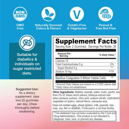Miniatura 6 de YUM-V'S Gomitas probióticas sin azúcar - Probióticos para hombres y mujeres para ayudar a apoyar la función digestiva - Probiótico para adultos