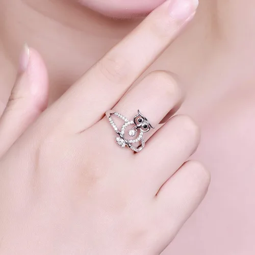 Miniatura 30 de Narica Anillo de 21 piedras chapadas en plata, apilables, corte redondo, zafiro azul, circonita cúbica, relleno de circonita cúbica, halo