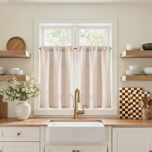 Miniatura 80 de jinchan - Cortinas de lino a rayas para cocina de 20 pulgadas de largo, cortinas de varios niveles, estilo granja moderna de café, tratamientos