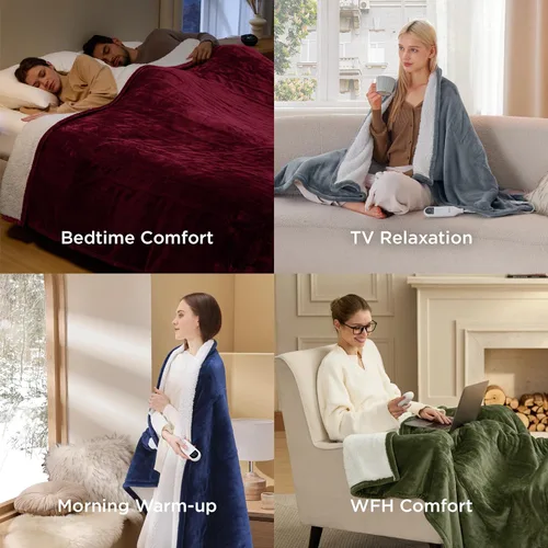 Miniatura 6 de Bedsure - Manta eléctrica de calentamiento rápido, manta de franela suave con 4 ajustes de tiempo, 6 ajustes de calefacción, regalos cálidos