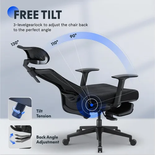 Miniatura 7 de FLEXISPOT Silla de oficina ergonómica con reposapiés, silla de computadora de malla de respaldo alto, sillas de escritorio para oficina en casa