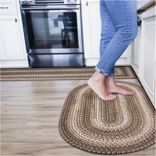 Miniatura 104 de Alfombra ovalada trenzada gris humo de 20 x 30 pulgadas, lavable para interiores y exteriores, decoración campestre para cocinas y entradas