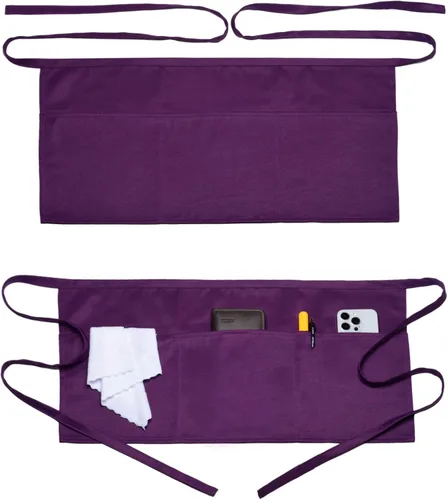Miniatura 11 de Argstar 2 Pack Server Apron with 4 Pockets, Waitress Waiter Waist WaterDrop Resistant Short Aprons Negro