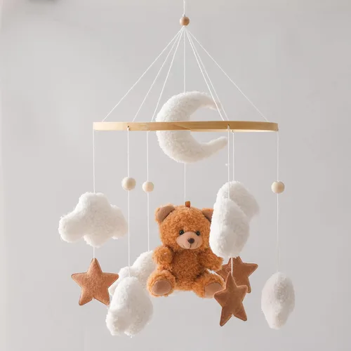 Miniatura 9 de EERKEOD Móvil de cuna de oso para bebé, móvil de guardería de terciopelo para niños y niñas, decoración de guardería de peluche para bebé