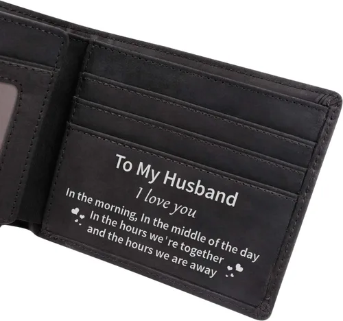 Miniatura 2 de Kenon Cartera de cuero personalizada para hombres, con bloqueo RFID grabada, billetera elegante para marido, hijo, papá, cumpleaños, San Valentín
