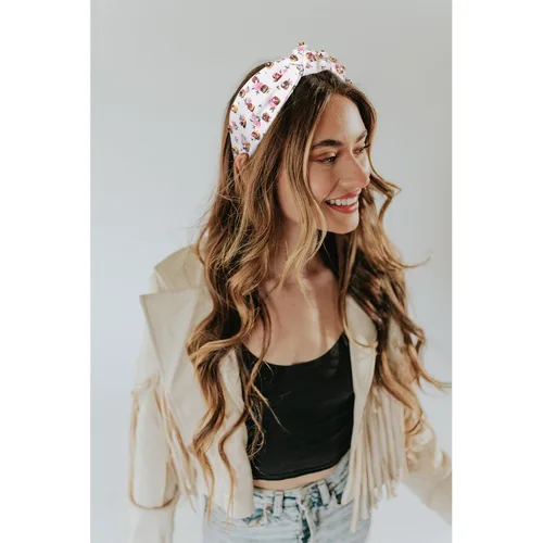 Miniatura 7 de Diademas anudadas con perlas para mujer, diademas de flores impresas con diamantes de imitación, diademas anudadas de cristal, cuentas brillantes