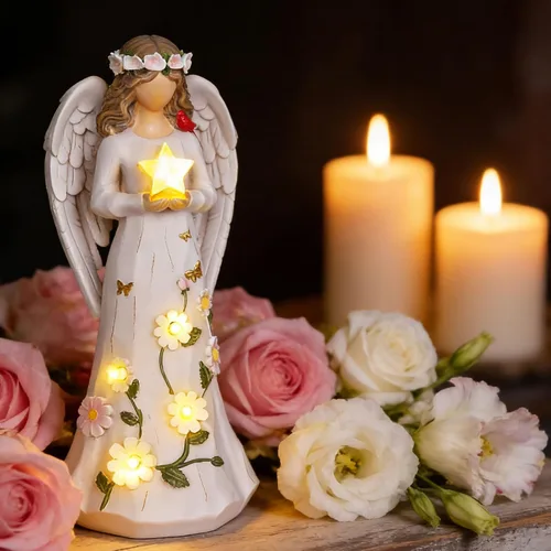 Miniatura 10 de Portavelas Estatua de ángel con mariposa hueca