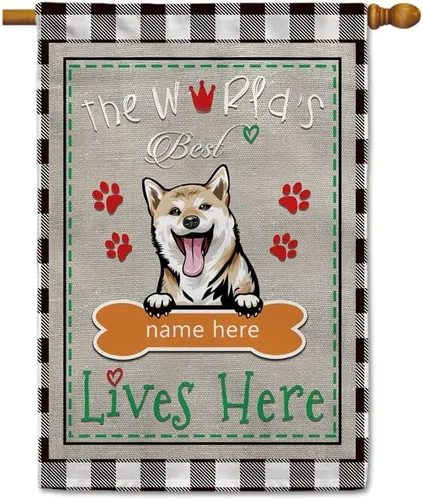 Miniatura 27 de The World's Best Dog Garden Flag Saint Bernard Dog Lives Here Bone Paw Buffalo Plaid Check 12.5x18 pulgadas Decoración exterior de patio de doble
