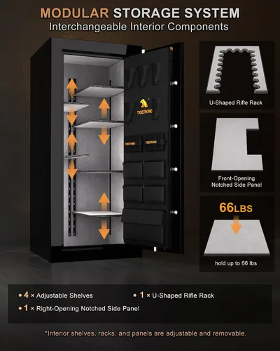Miniatura 4 de TIGERKING Caja fuerte para armas para rifles y pistolas, protección contra incendios de 45 minutos y 1200 °F, 26 pistolas largas, gabinete