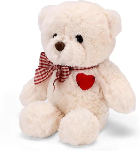 Miniatura 2 de Riuhot Oso de peluche pequeño con corazón, bonito oso de peluche blanco, oso suave, juguetes de peluche, regalos para novia, novio, niño