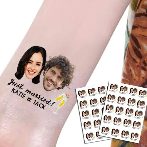 Miniatura 8 de 20 calcomanías de tatuajes fotográficos para despedida de soltera para novio, tatuajes faciales personalizados para hombres, decoraciones de fiesta