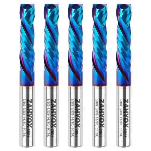 Miniatura 10 de ZahyoX Broca de enrutador CNC espiral de compresión de 3/8 pulgadas, fresadora de extremo CNC de carburo sólido recubierta NACO, diámetro de corte