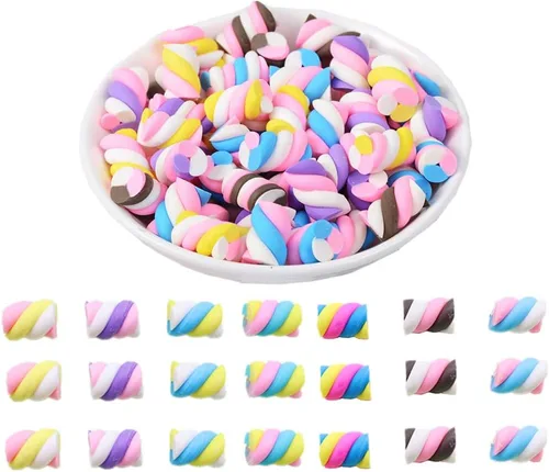 Miniatura 6 de 30 dijes surtidos de limo con forma de corazón, malvavisco, arcoíris, caramelos, rebanadas, botones de parte trasera plana, cabujones