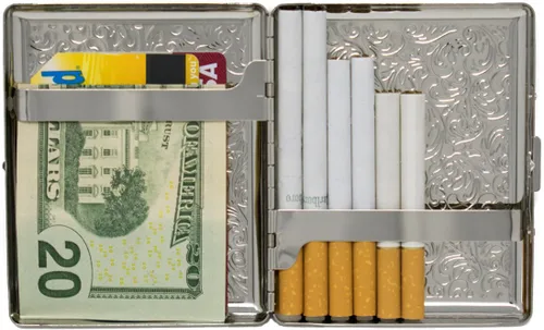 Miniatura 5 de Juego de 2 cajas de cigarrillos de los años 100 chapadas en metal y caja de almacenamiento (impresión victoriana plateada)
