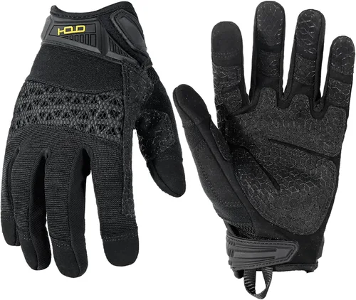 Miniatura 9 de HANDLANDY Mens Work Gloves Touch screen, Utility Mechanic Gloves, Flexible Breathable Fit- Padded Knuckles & Palm Negro rojo