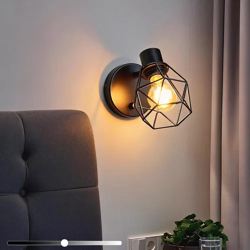 Miniatura 8 de Lightess Aplique de pared negro con interruptor de atenuación y apagado, lámpara de pared vintage con cabezal ajustable, lámpara de pared industrial