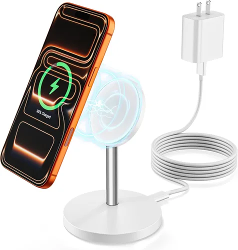 Soporte de cargador inalámbrico magnético, cargador rápido de 25 W, soporte para iPhone, estación de carga inalámbrica con imán de 6 pies con