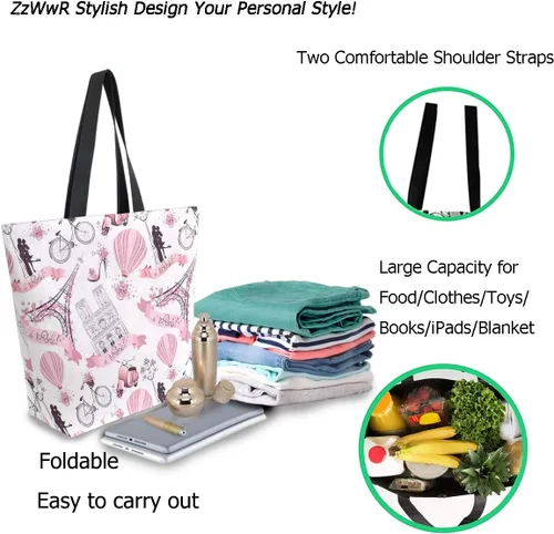 Miniatura 3 de ZzWwR Elegante bolsa de hombro extragrande con estampado para viajes a la playa, fin de semana, gimnasio, compras de comestibles.., Paris Eiffel