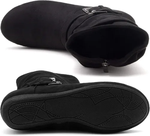 Miniatura 4 de Herstyle Lindell Botas de pantorrilla de tacón plano para mujer con cremallera lateral botines de tobillo