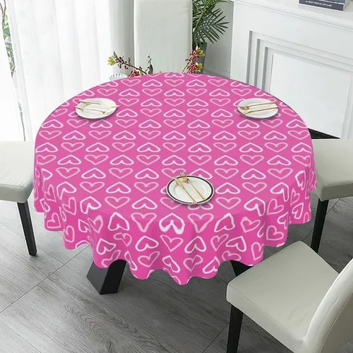 Miniatura 4 de Cute Round Tablecloth Heart-Shaped Table Cloth Decor Washable Table Cover with Wrinkle Resistant for Home Kitchen Dining Room Picnic Camping Party