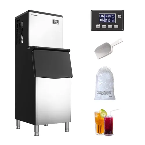 Miniatura 8 de Máquina comercial para hacer hielo, 270 libras/24 horas, contenedor de almacenamiento de 48 libras, acero inoxidable, luz azul, independiente, ideal