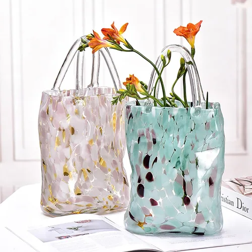Miniatura 4 de 14.2 In Clear Handbag Flower Vase,Clear Vases For Centerpieces, Unique Decorative Vases (Handmade), Small Bag Vase For Decor For Home Centerpieces
