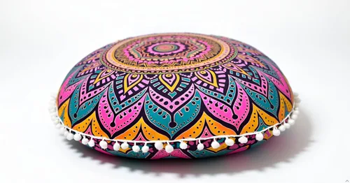 Miniatura 12 de CRAFT KALA Funda de Cojín de Suelo Redonda de 22" Mandala Boho para Sala de Meditación Asientos Pufs Funda para Sala de Estar Sala de Yoga Hogar