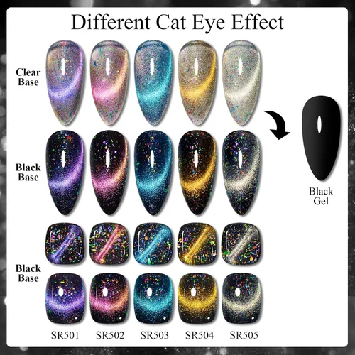 Miniatura 3 de MEET ACROSS Colorful Clouds - Juego de esmaltes de uñas de gel de ojo de gato, kit de manicura con luz LED UV, 6 colores con barra magnética