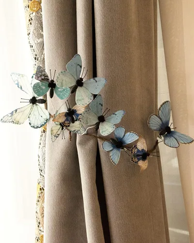 Miniatura 6 de Guirnalda de mariposa artificial, enredaderas decorativas de mariposa falsas, decoración colgante de mariposa única en 3D para pared del hogar, Azul