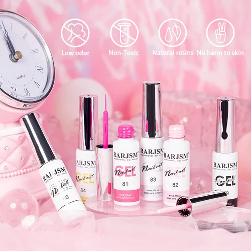 Miniatura 5 de RARJSM Juego de 6 esmaltes de gel para arte de uñas, color popular, negro, blanco, rosa, rojo, brillantina, plata, oro, curado, requiere remojar