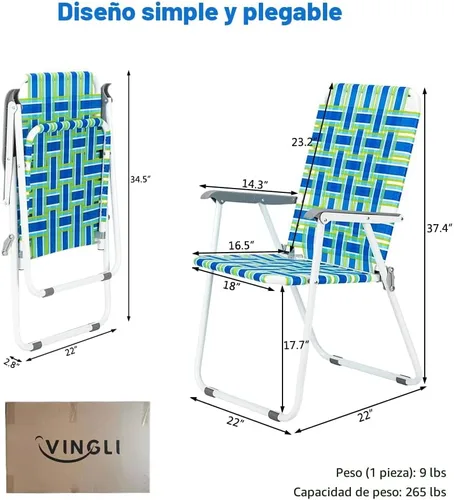 Miniatura 5 de VINGLI Juego de 2 sillas plegables de malla para patio, silla de playa portátil para exteriores, silla de camping, silla de playa para patio, Azul