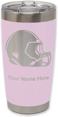 LaserGram Vaso aislado al vacío de 20 onzas, casco de fútbol, grabado personalizado incluido (morado claro)