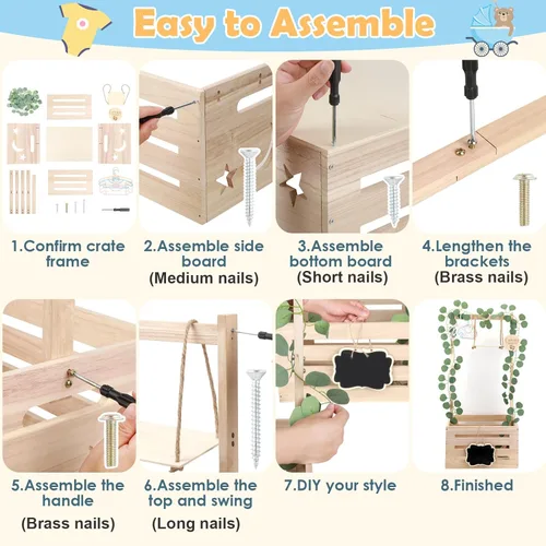 Miniatura 3 de Armario de madera para baby shower con asa ajustable y guirnalda, cesta grande personalizada para baby shower, caja de almacenamiento, regalos