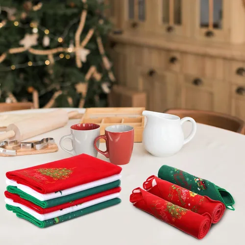 Miniatura 5 de Tatuo 6 toallas de mano decorativas de Navidad bordadas con Papá Noel, reno, muñeco de nieve, árbol de Navidad, toalla de baño de tela suave