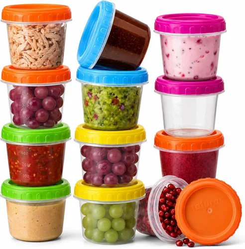 Tafura Recipientes pequeños de 4 onzas con tapas (paquete de 12) | Contenedores de condimentos para puré, aperitivos y más | Contenedores pequeños