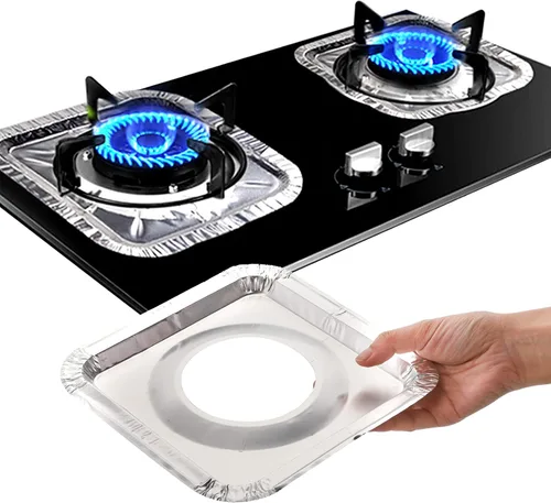 Miniatura 4 de ZEAYEA Paquete de 100 fundas para quemadores de estufa de papel de aluminio, revestimiento cuadrado desechable para quemador de gas de 8.5 pulgadas
