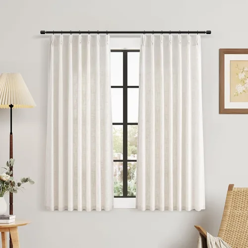 Miniatura 48 de Juego de 2 paneles de cortinas de ventana de cocina beige de 24 pulgadas de largo, con textura de lino, plisadas, filtrantes de luz, semi pequeñas