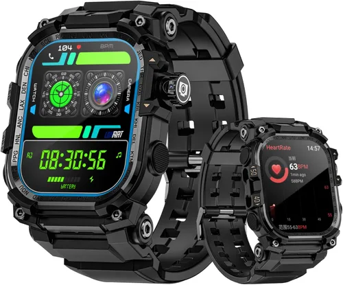 LOKMAT Reloj inteligente 4G AMOLED de 2.06 pulgadas, 3GB+32GB para hombre, militar, resistente, deportivo, Android, con cámara giratoria, WiFi, GPS,