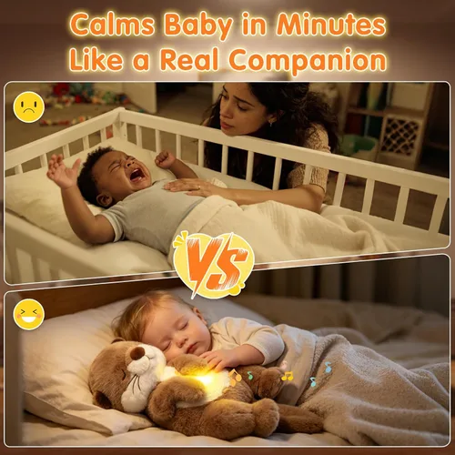 Miniatura 3 de LUKETURE Peluche de nutria respiratoria con movimiento rítmico, luz nocturna suave y ruido blanco, compañero de peluche calmante para relajación