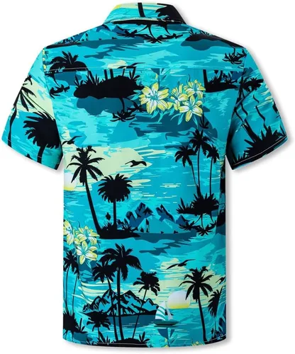 Miniatura 2 de Cromoncent Camisa hawaiana de manga corta para hombre y niño, cuello cubano, tropical, vacaciones, verano, playa
